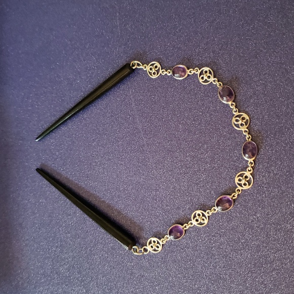 Artisan Hair Sticks Sterling Silver And Amethyst Black NWOT